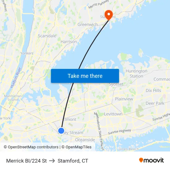 Merrick Bl/224 St to Stamford, CT map