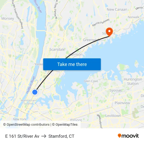E 161 St/River Av to Stamford, CT map