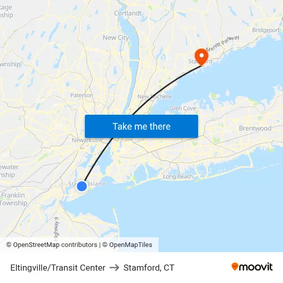 Eltingville/Transit Center to Stamford, CT map