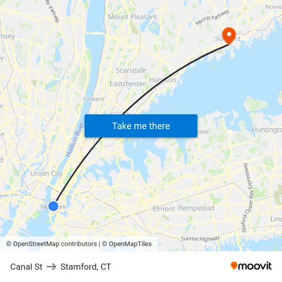 Canal St to Stamford, CT map