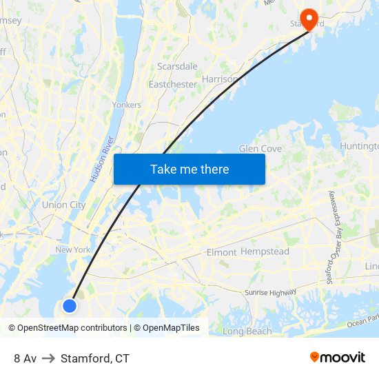 8 Av to Stamford, CT map