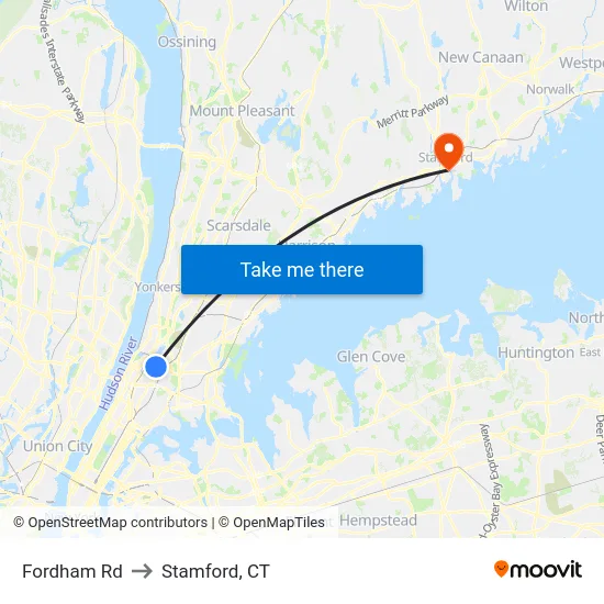 Fordham Rd to Stamford, CT map