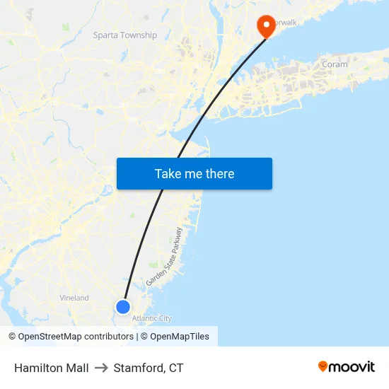 Hamilton Mall to Stamford, CT map