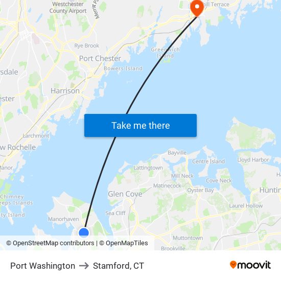 Port Washington to Stamford, CT map