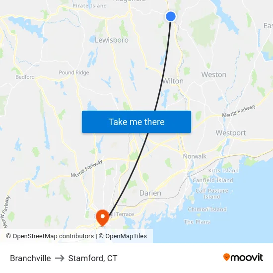 Branchville to Stamford, CT map