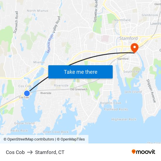 Cos Cob to Stamford, CT map