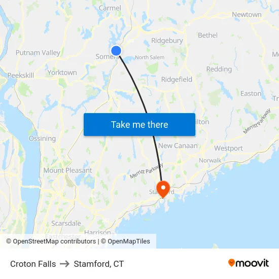 Croton Falls to Stamford, CT map