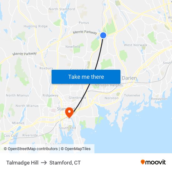 Talmadge Hill to Stamford, CT map