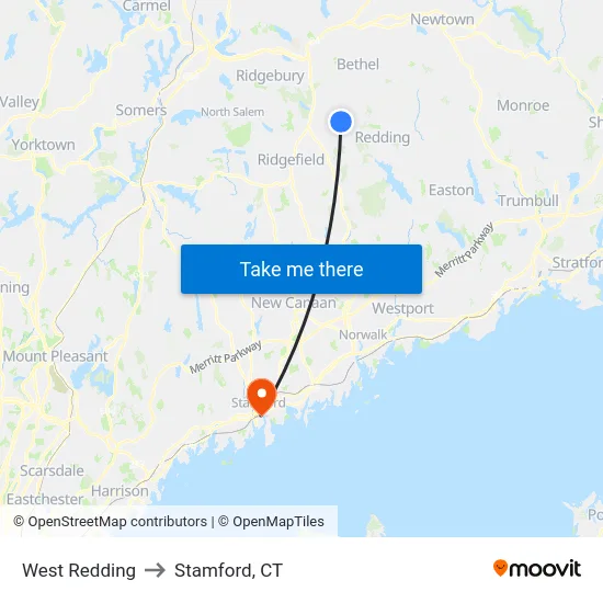 West Redding to Stamford, CT map