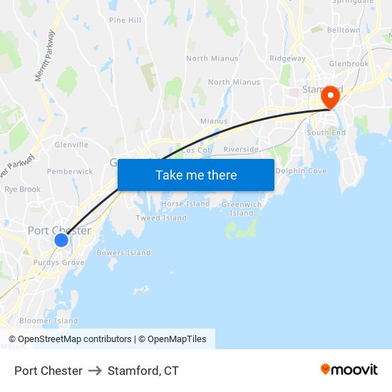 Port Chester to Stamford, CT map