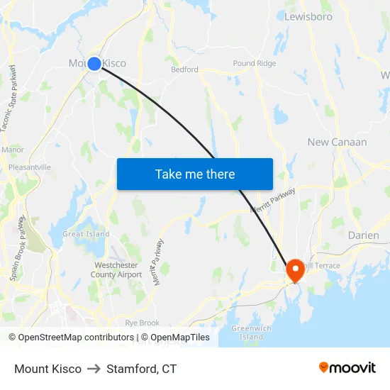 Mount Kisco to Stamford, CT map