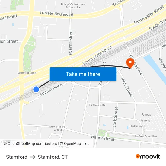 Stamford to Stamford, CT map