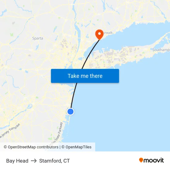 Bay Head to Stamford, CT map