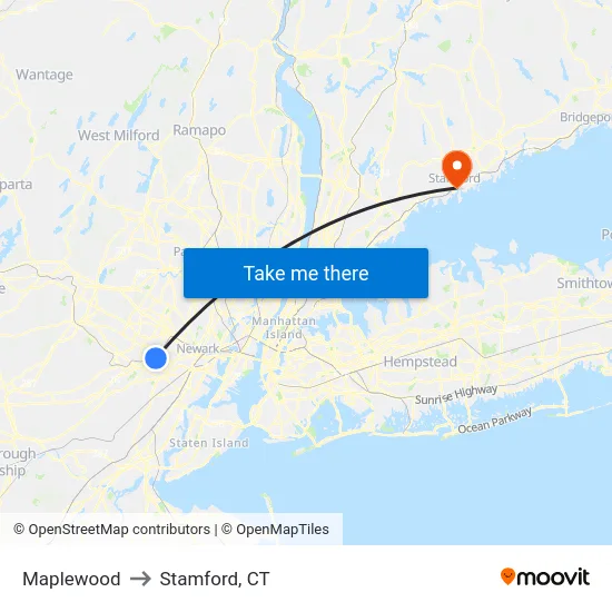 Maplewood to Stamford, CT map