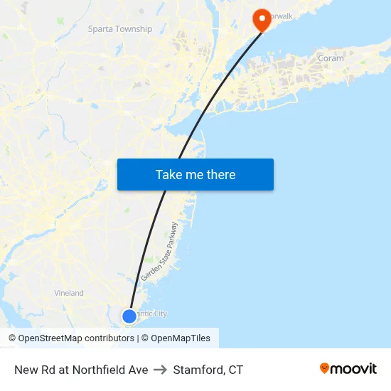 New Rd at Northfield Ave to Stamford, CT map
