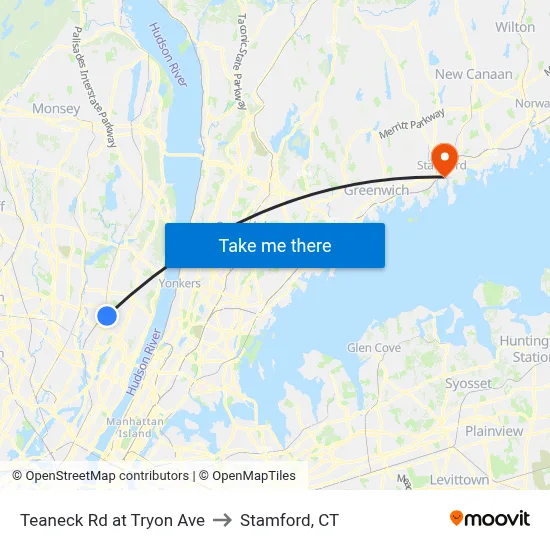 Teaneck Rd at Tryon Ave to Stamford, CT map