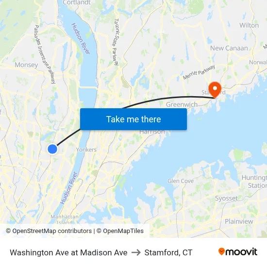 Washington Ave at Madison Ave to Stamford, CT map