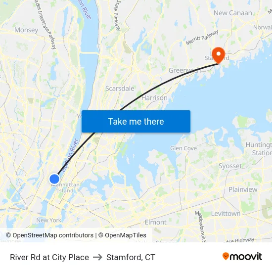 River Rd at City Place to Stamford, CT map