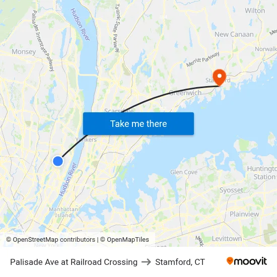 Palisade Ave at Railroad Crossing to Stamford, CT map