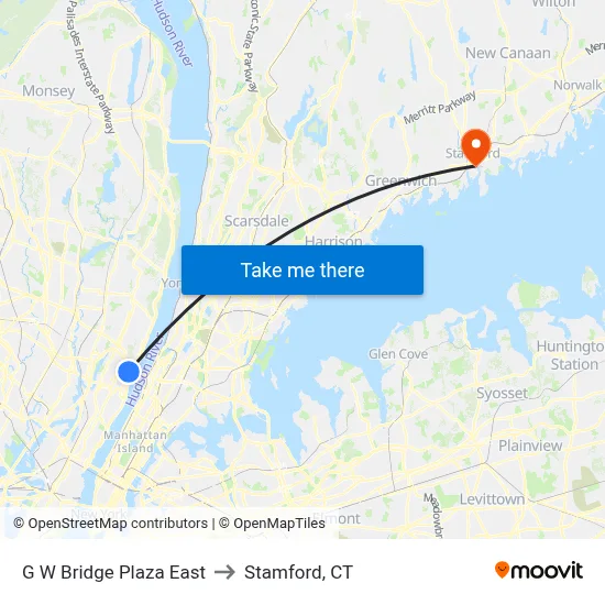 G W Bridge Plaza East to Stamford, CT map