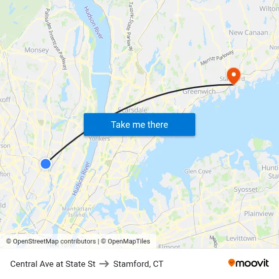 Central Ave at State St to Stamford, CT map