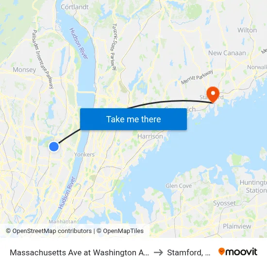 Massachusetts Ave at Washington Ave to Stamford, CT map
