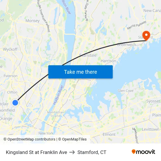 Kingsland St at Franklin Ave to Stamford, CT map