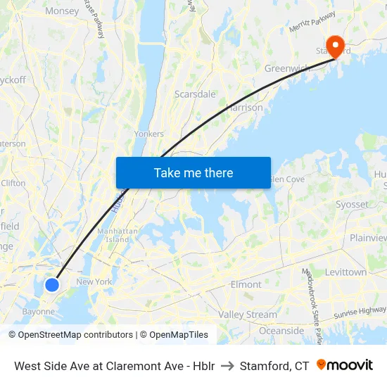 West Side Ave at Claremont Ave - Hblr to Stamford, CT map