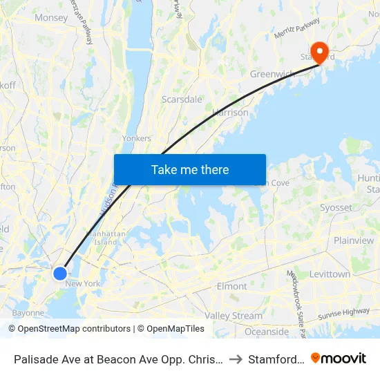 Palisade Ave at Beacon Ave Opp. Christ Hospital to Stamford, CT map