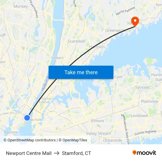 Newport Centre Mall to Stamford, CT map