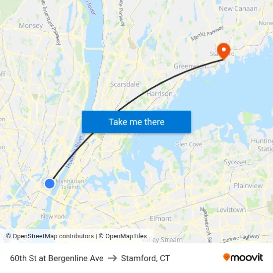 60th St at Bergenline Ave to Stamford, CT map