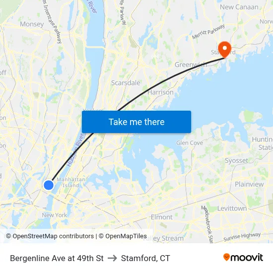 Bergenline Ave at 49th St to Stamford, CT map
