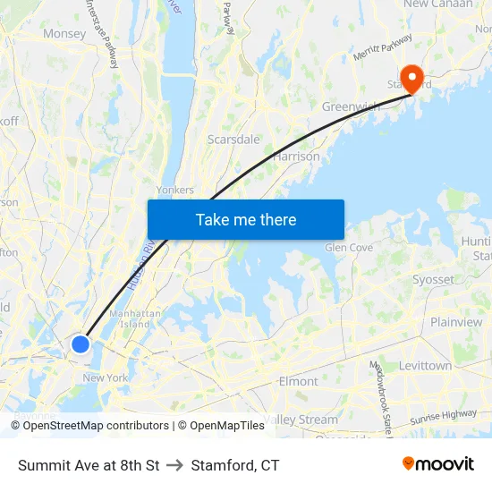 Summit Ave at 8th St to Stamford, CT map