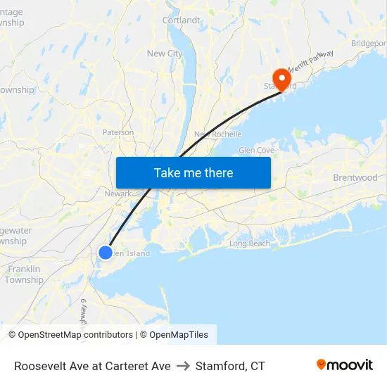 Roosevelt Ave at Carteret Ave to Stamford, CT map