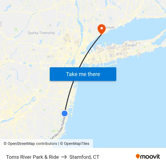Toms River Park & Ride to Stamford, CT map
