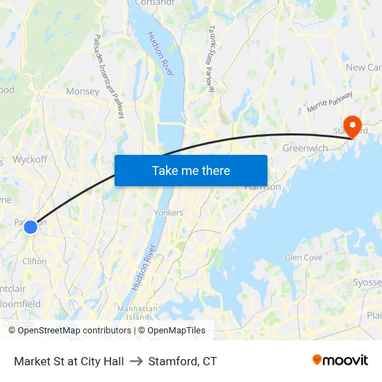 Market St at City Hall to Stamford, CT map