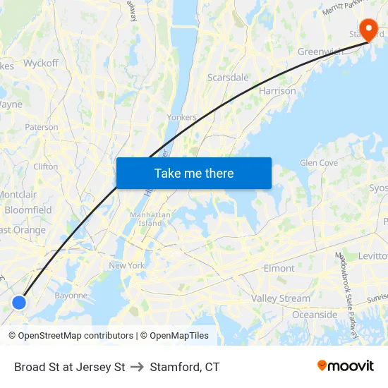 Broad St at Jersey St to Stamford, CT map