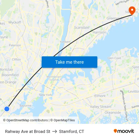 Rahway Ave at Broad St to Stamford, CT map