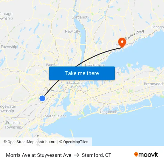 Morris Ave at Stuyvesant Ave to Stamford, CT map