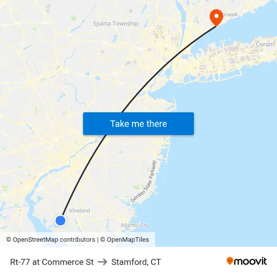 Rt-77 at Commerce St to Stamford, CT map