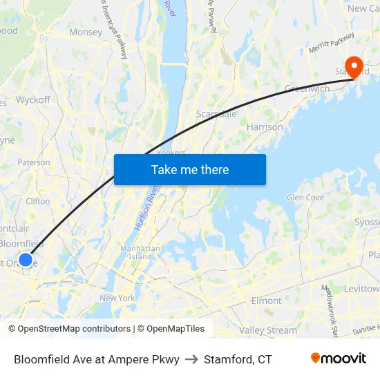 Bloomfield Ave at Ampere Pkwy to Stamford, CT map