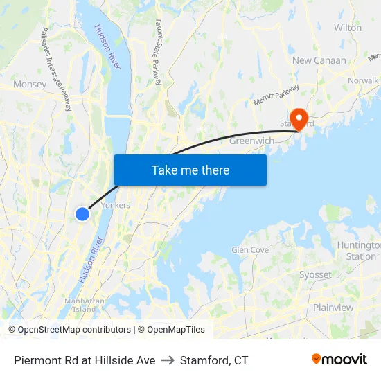 Piermont Rd at Hillside Ave to Stamford, CT map