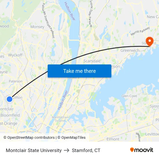 Montclair State University to Stamford, CT map