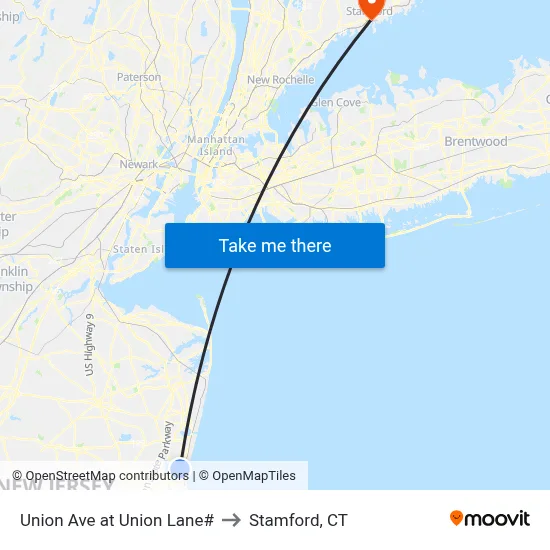 Union Ave at Union Lane# to Stamford, CT map