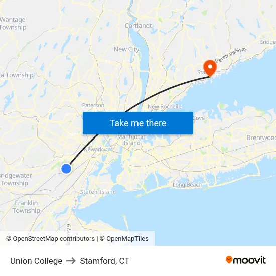 Union College to Stamford, CT map