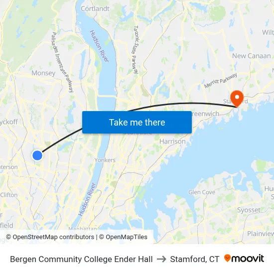 Bergen Community College Ender Hall to Stamford, CT map