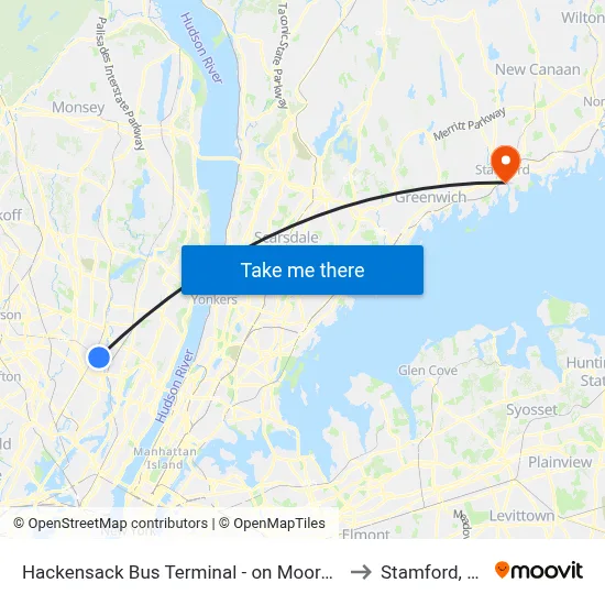 Hackensack Bus Terminal - on Moore St to Stamford, CT map