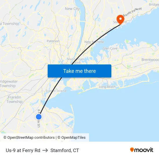 Us-9 at Ferry Rd to Stamford, CT map