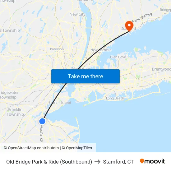 Old Bridge Park & Ride (Southbound) to Stamford, CT map