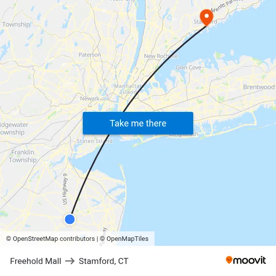 Freehold Mall to Stamford, CT map